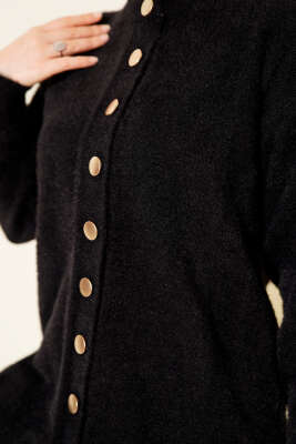 Gold Düğmeli Basic Sakallı Triko Hırka Siyah - Hırka