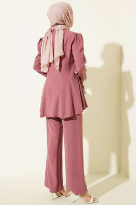 Gold Düğmeli Basic Tensel İkili Takım Gül Kurusu - İkili Takım