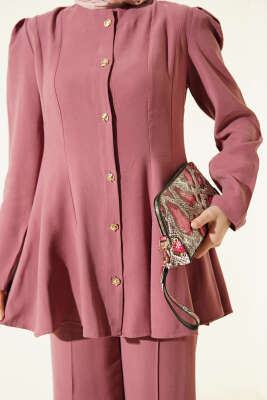 Gold Düğmeli Basic Tensel İkili Takım Gül Kurusu - İkili Takım