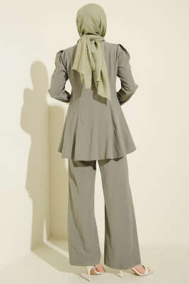 Gold Düğmeli Basic Tensel İkili Takım Haki - İkili Takım