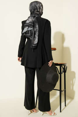 Gold Düğmeli Basic Tensel İkili Takım Siyah - İkili Takım