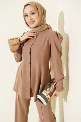 Gold Düğmeli Basic Tensel İkili Takım Vizon - İkili Takım