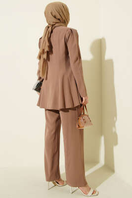 Gold Düğmeli Basic Tensel İkili Takım Vizon - İkili Takım