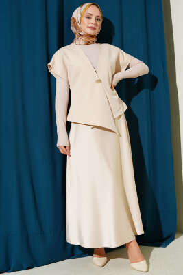 Gold Düğmeli Basic Yelek Bej - Yelek