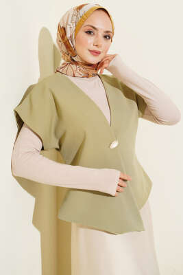 Gold Düğmeli Basic Yelek Çağla Yeşili - MISRA