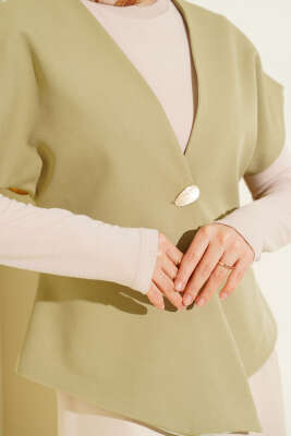 Gold Düğmeli Basic Yelek Çağla Yeşili - Yelek