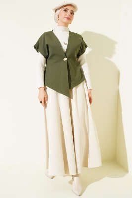 Gold Düğmeli Basic Yelek Haki - Yelek