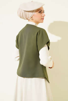 Gold Düğmeli Basic Yelek Haki - Yelek