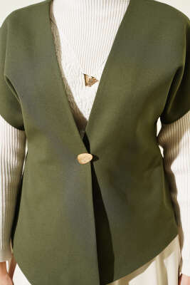 Gold Düğmeli Basic Yelek Haki - Yelek