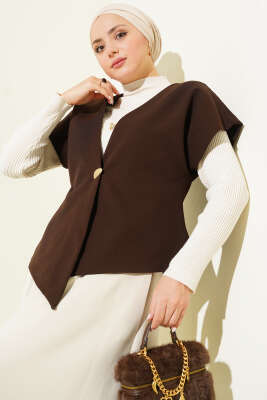 Gold Düğmeli Basic Yelek Kahve - MISRA