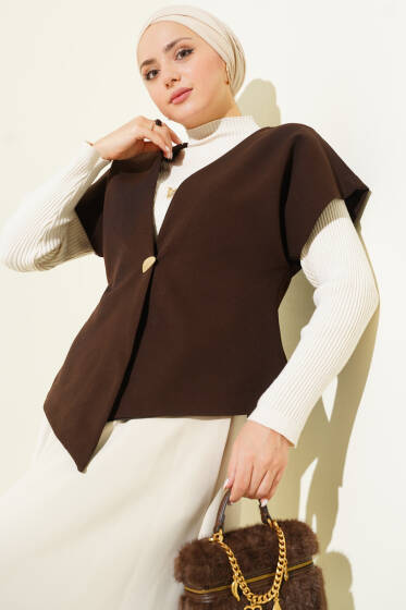 Gold Düğmeli Basic Yelek Kahve - Yelek
