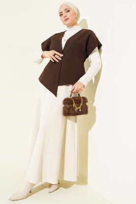 Gold Düğmeli Basic Yelek Kahve - Yelek