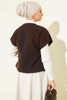 Gold Düğmeli Basic Yelek Kahve - Yelek