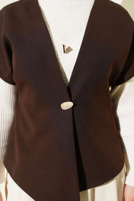 Gold Düğmeli Basic Yelek Kahve - Yelek