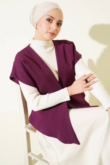 Gold Düğmeli Basic Yelek Mor - Yelek