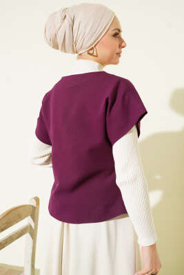 Gold Düğmeli Basic Yelek Mor - Yelek