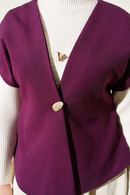 Gold Düğmeli Basic Yelek Mor - Yelek