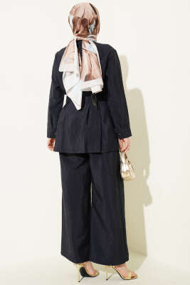 Gold Düğmeli Bel Pensli İkili Takım Lacivert - İkili Takım