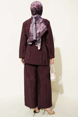 Gold Düğmeli Bel Pensli İkili Takım Mürdüm - İkili Takım