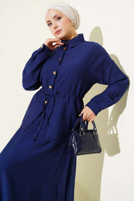 Gold Düğmeli Bel Tünelli Etekli Takım Lacivert - İkili Takım