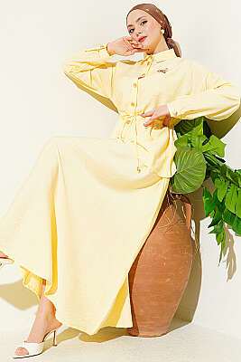 Gold Düğmeli Bel Tünelli Etekli Takım Sarı 