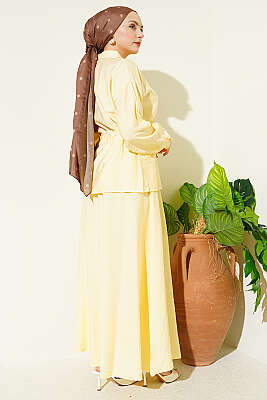 Gold Düğmeli Bel Tünelli Etekli Takım Sarı - İkili Takım