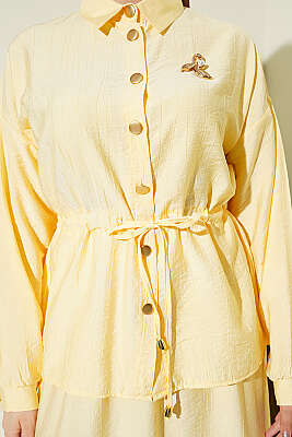 Gold Düğmeli Bel Tünelli Etekli Takım Sarı - İkili Takım