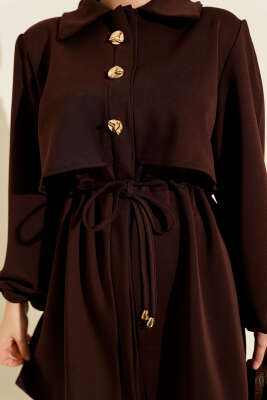 Gold Düğmeli Bel Tünelli İkili Takım Kahve - İkili Takım