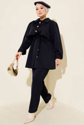 Gold Düğmeli Bel Tünelli İkili Takım Lacivert - HBS
