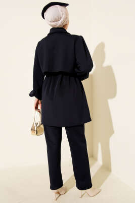 Gold Düğmeli Bel Tünelli İkili Takım Lacivert - İkili Takım