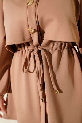 Gold Düğmeli Bel Tünelli İkili Takım Latte - İkili Takım