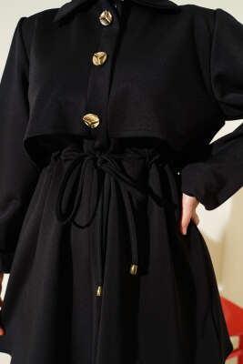 Gold Düğmeli Bel Tünelli İkili Takım Siyah - İkili Takım