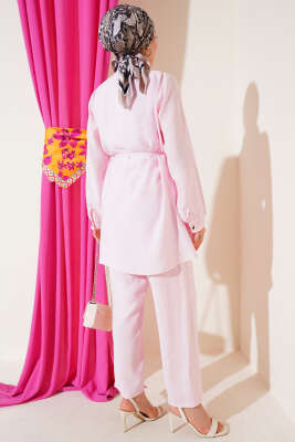 Gold Düğmeli Bolerolu Tencel İkili Takım Pembe - 700-1000 TL Ürünler