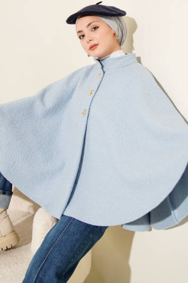 Gold Düğmeli Buklet Panço Bebe Mavi - 500-700 TL Ürünler