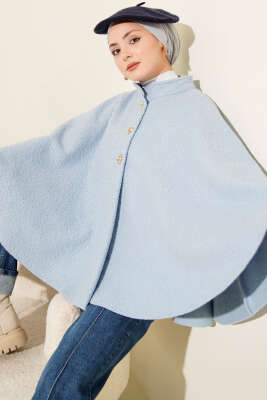 Gold Düğmeli Buklet Panço Bebe Mavi - MUSTİ