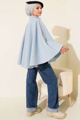 Gold Düğmeli Buklet Panço Bebe Mavi - Panço