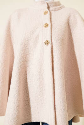 Gold Düğmeli Buklet Panço Bej - Panço