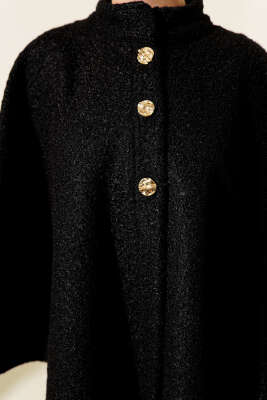 Gold Düğmeli Buklet Panço Siyah - Panço