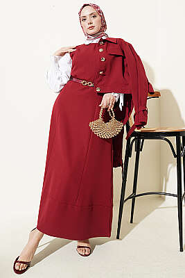 Gold Düğmeli Ceketli Jile Takım Bordo - HATUN