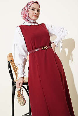 Gold Düğmeli Ceketli Jile Takım Bordo - İkili Takım