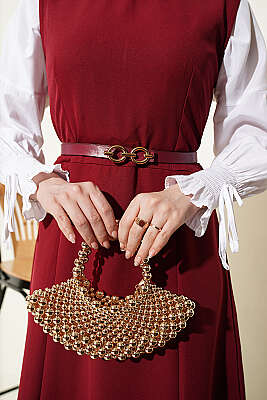 Gold Düğmeli Ceketli Jile Takım Bordo - İkili Takım