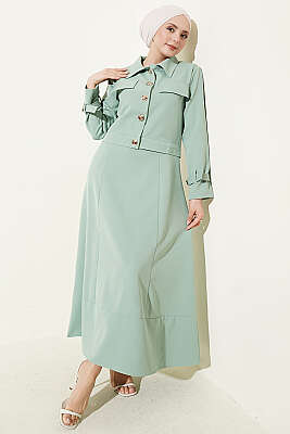 Gold Düğmeli Ceketli Jile Takım Çağla Yeşili - HATUN