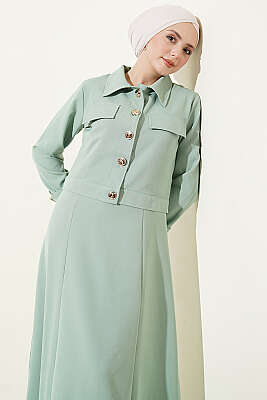 Gold Düğmeli Ceketli Jile Takım Çağla Yeşili - İkili Takım