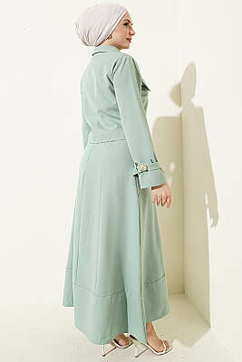 Gold Düğmeli Ceketli Jile Takım Çağla Yeşili - İkili Takım