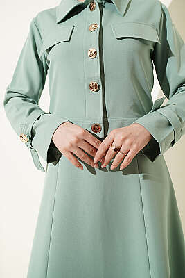 Gold Düğmeli Ceketli Jile Takım Çağla Yeşili - İkili Takım