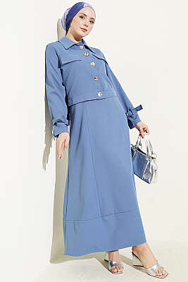 Gold Düğmeli Ceketli Jile Takım İndigo - HATUN