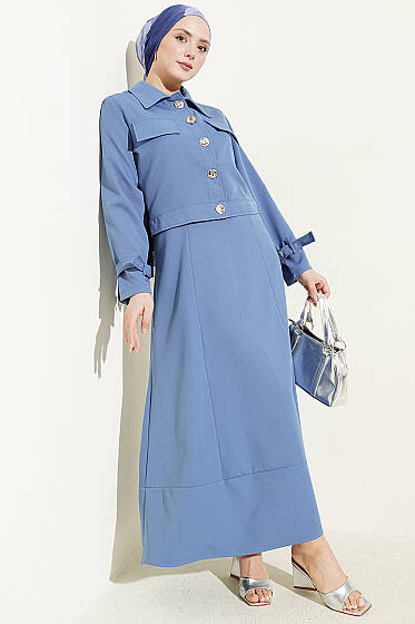 Gold Düğmeli Ceketli Jile Takım İndigo - İkili Takım