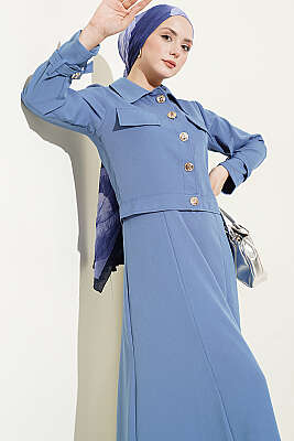 Gold Düğmeli Ceketli Jile Takım İndigo - İkili Takım