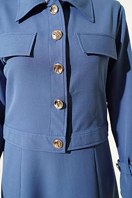 Gold Düğmeli Ceketli Jile Takım İndigo - İkili Takım