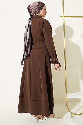 Gold Düğmeli Ceketli Jile Takım Kahve - İkili Takım